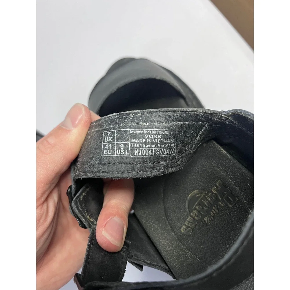 Dr. Martens Voss Black Hydro Leather Platform Sandals Womens 9 Adjustable Straps